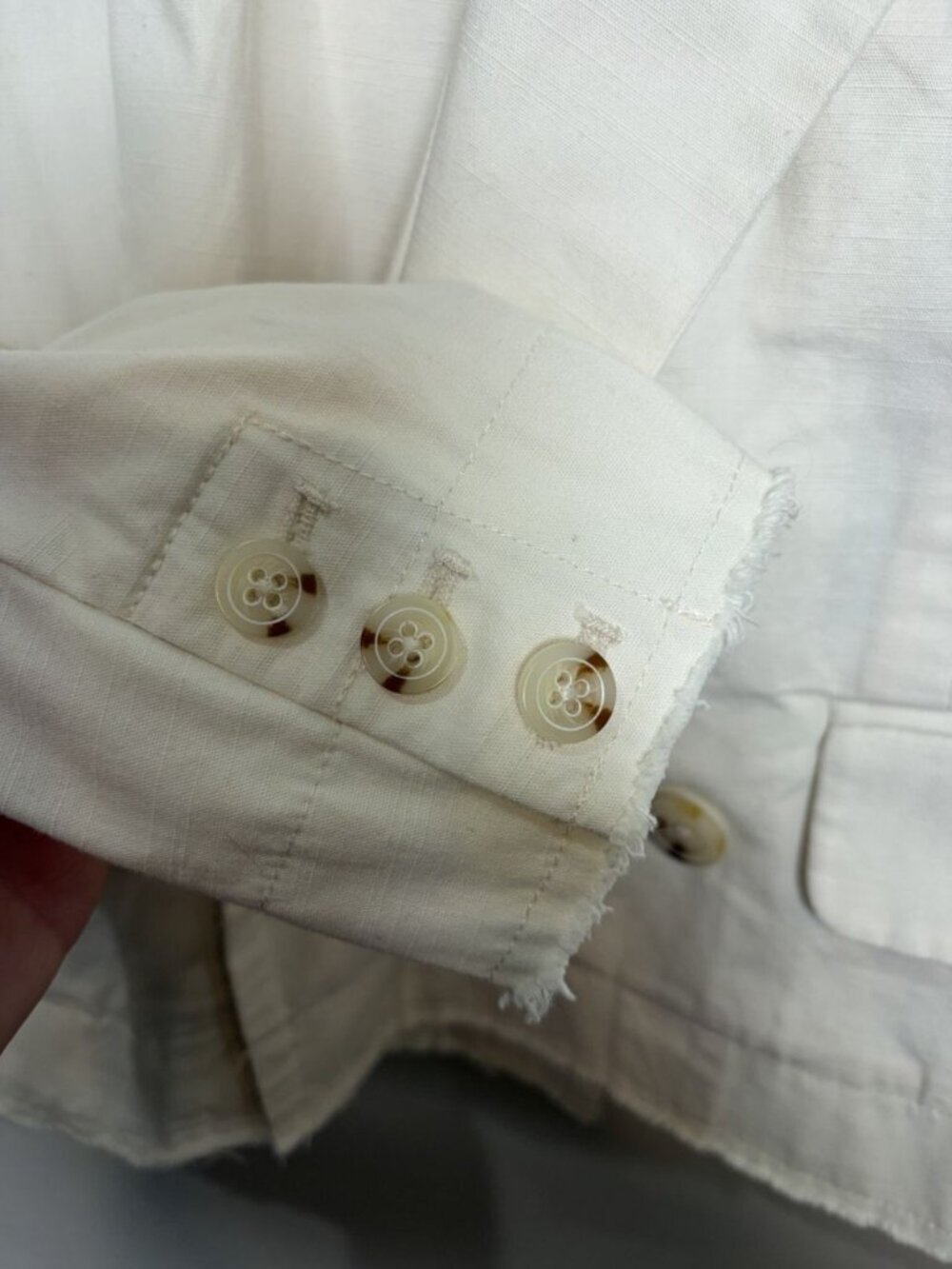 Anthropologie Pilcro Fray Hem Blazer Size 8 Ivory Double-Breasted Oversize - Picture 4 of 9